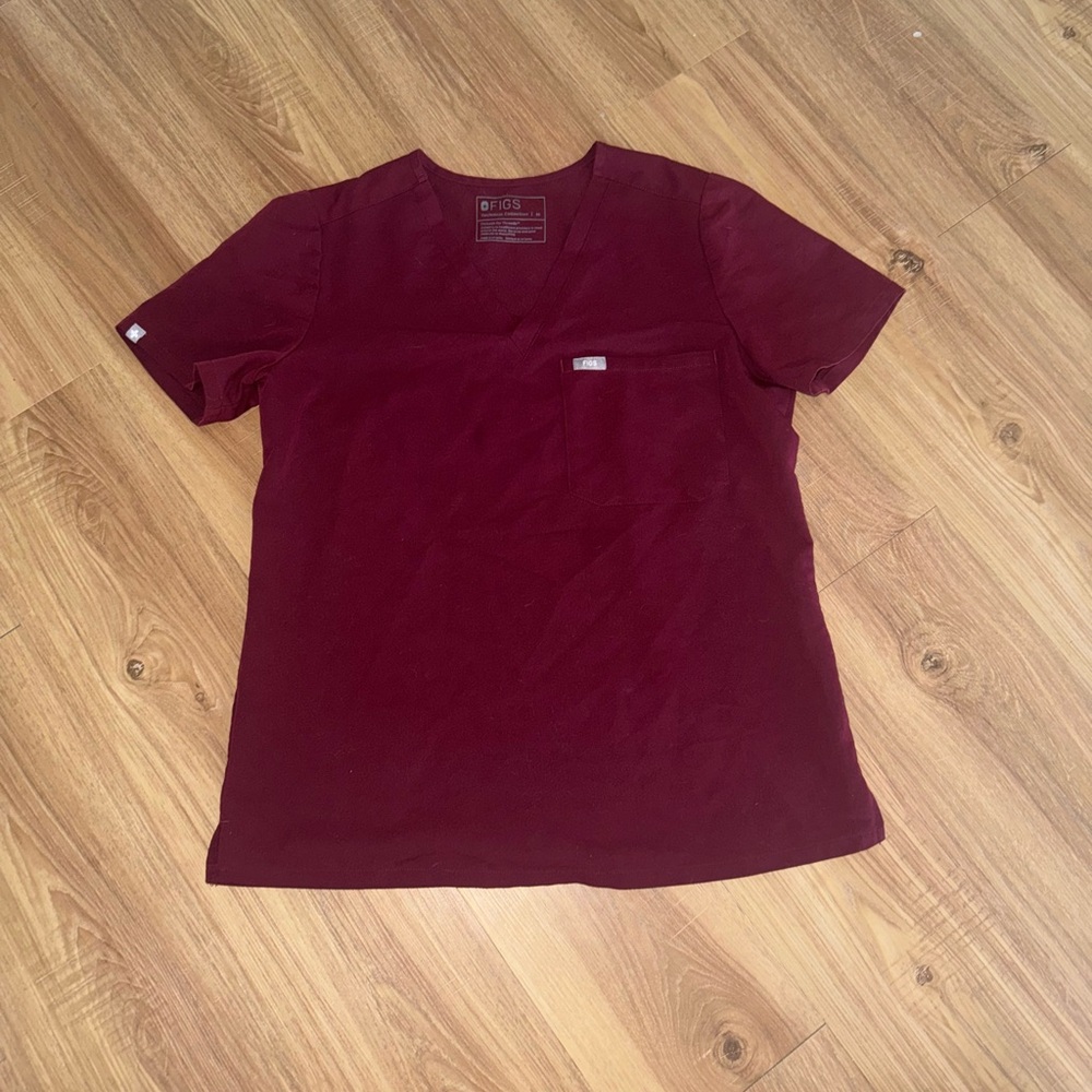 Figs Catarina One Pocket Scrub Top Burgundy